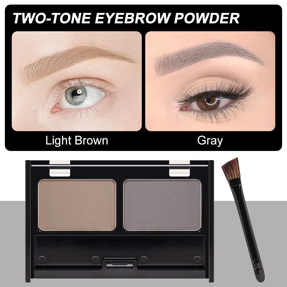 Kaely 2 Color Eyebrow Powder Makeup Kit, Eye Brow Contour Palette for Beginners, Long Lasting Waterproof Eye Brow Powder with Brow Brush, Get Full Defined Natural Brows, 03 Light Brown & Dark Brown