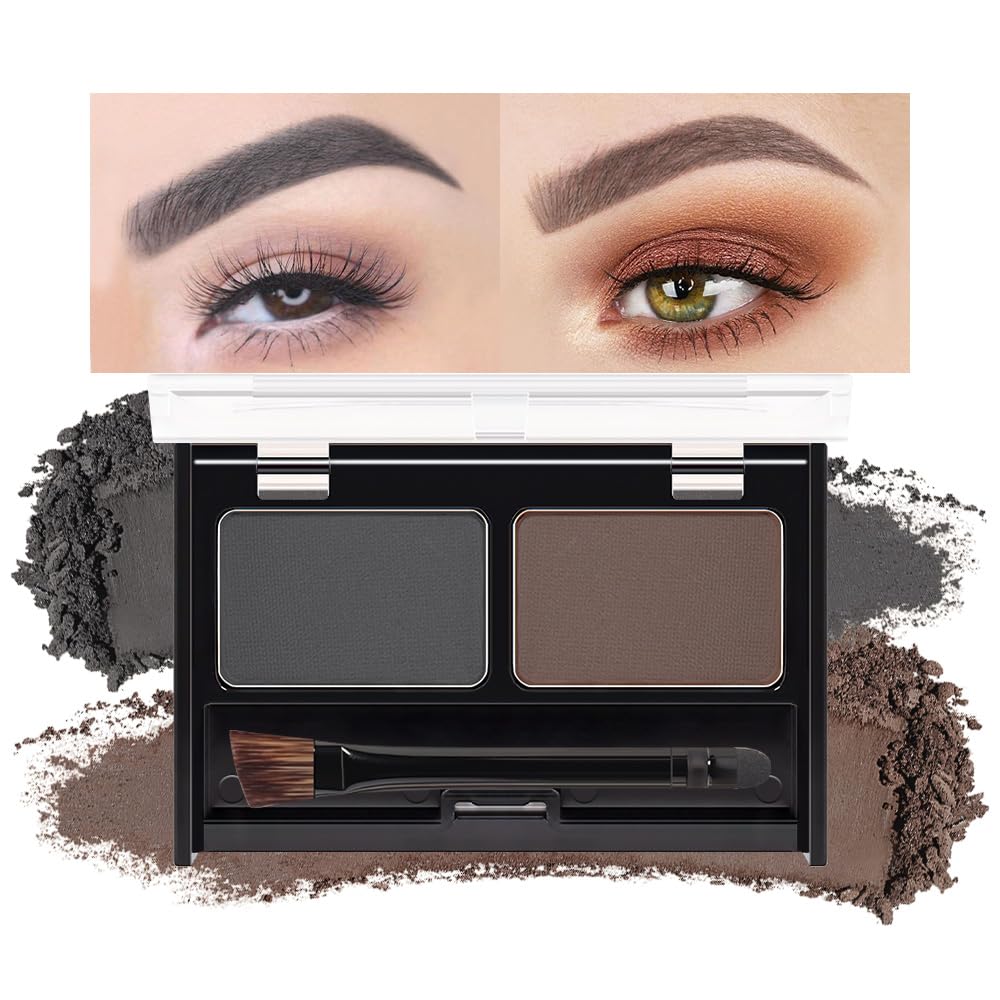 Kaely 2 Color Eyebrow Powder Makeup Kit, Eye Brow Contour Palette for Beginners, Long Lasting Waterproof Eye Brow Powder with Brow Brush, Get Full Defined Natural Brows, 03 Light Brown & Dark Brown