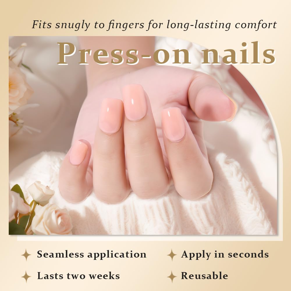 evpct Nude Cat Eye Short Press on Nails Square, Short Square Stick on Nails for Women Gift, Pearl White Metallic Glitter Glossy Reusable Spring Summer Soft Gel Press on Acrylic Fake Nail with Designs