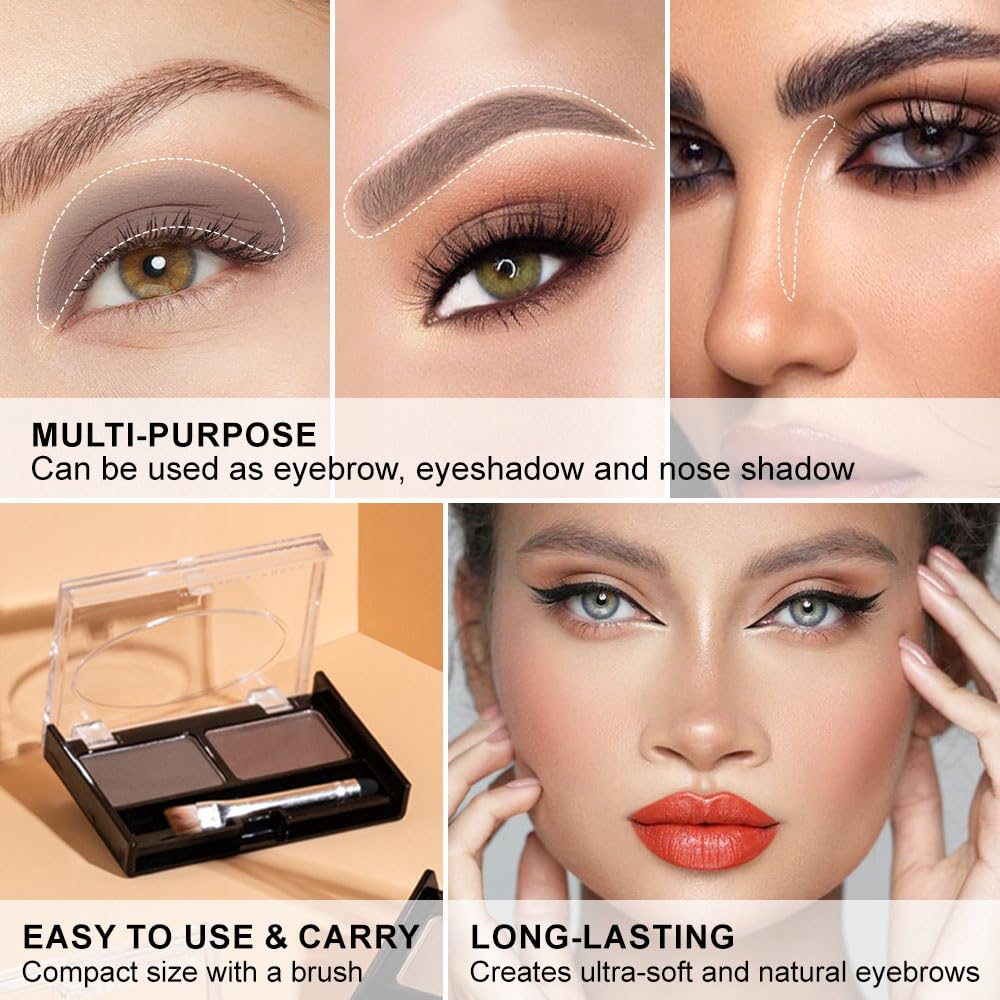 Kaely 2 Color Eyebrow Powder Makeup Kit, Eye Brow Contour Palette for Beginners, Long Lasting Waterproof Eye Brow Powder with Brow Brush, Get Full Defined Natural Brows, 03 Light Brown & Dark Brown
