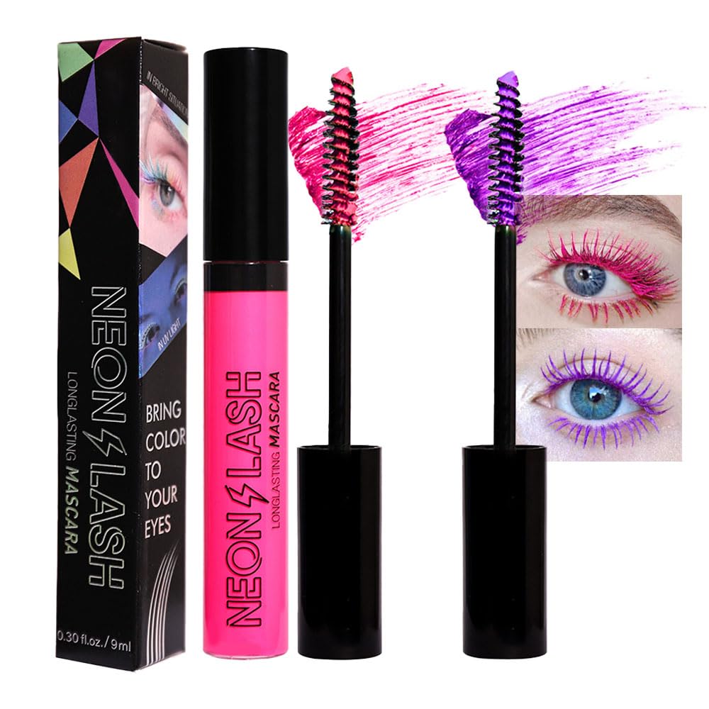 Colored Colorful Waterproof Mascara for Eyelashes Set,Blue White Black Brown Purple Long lasting Charming Voluminous Cruelty Free Vegan Eye Makeup
