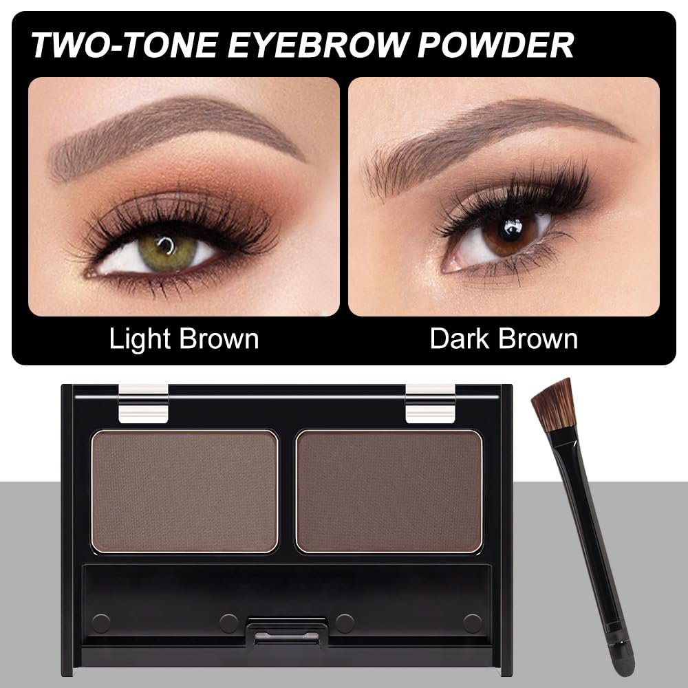 Kaely 2 Color Eyebrow Powder Makeup Kit, Eye Brow Contour Palette for Beginners, Long Lasting Waterproof Eye Brow Powder with Brow Brush, Get Full Defined Natural Brows, 03 Light Brown & Dark Brown