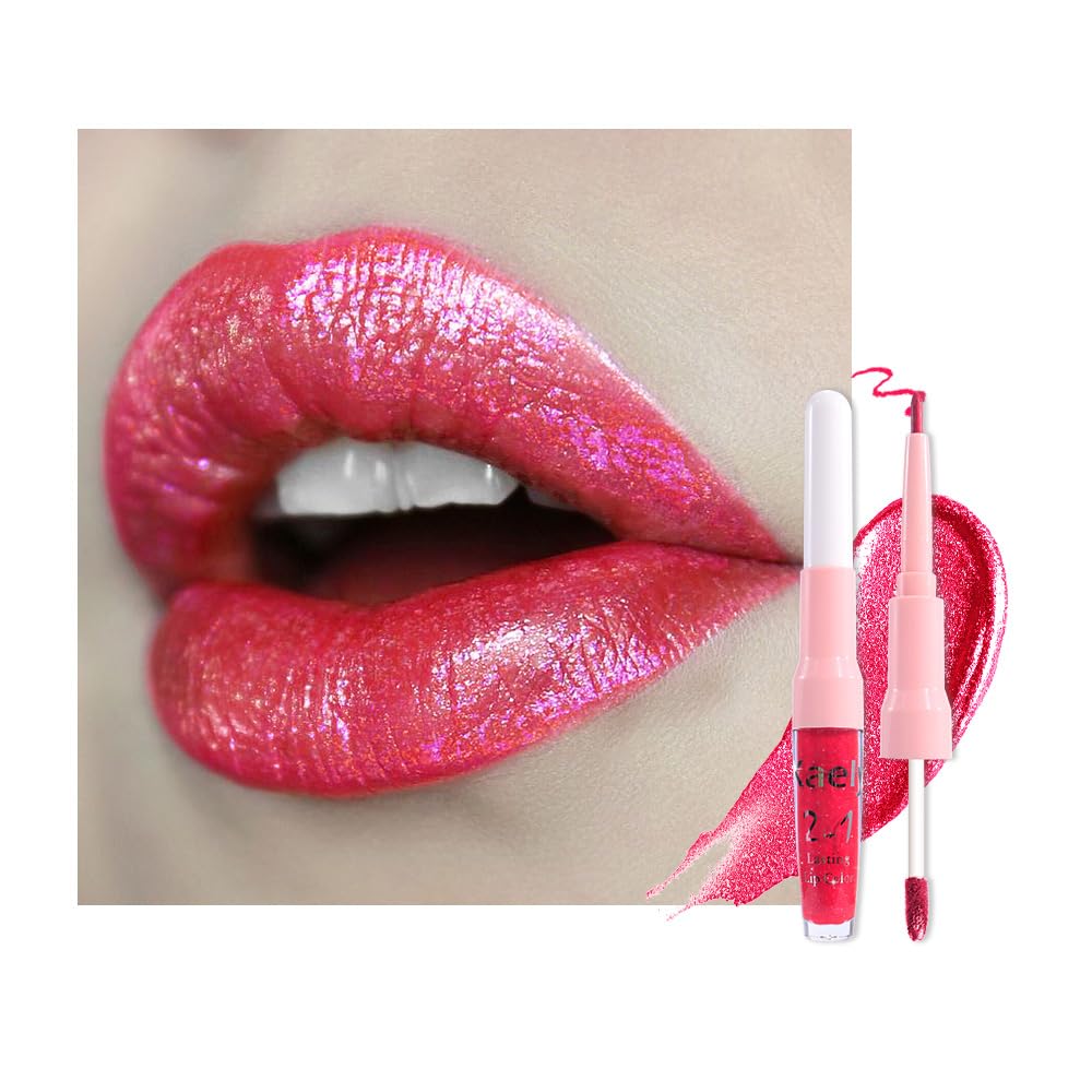 Kaely 2in1 Mauve Metallic Lipstick and Lip Liner, Shimmer Glitter Lip Gloss Long Lasting Waterproof 24 Hours, Pearlescent Sparkly Liquid Lipsticks Stain Makeup for Women, Vegan Formula