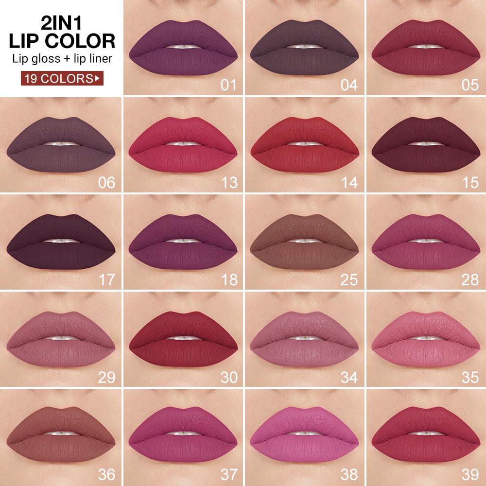 evpct 1Pcs Ruby Stoplight Red Lip Stain Paint Matte Lip Liner and Lipstick Set Long Lasting Smudge Proof labiales matte mate larga duracion listip 24 hours a prueba de agua mate 24 horas originales,05