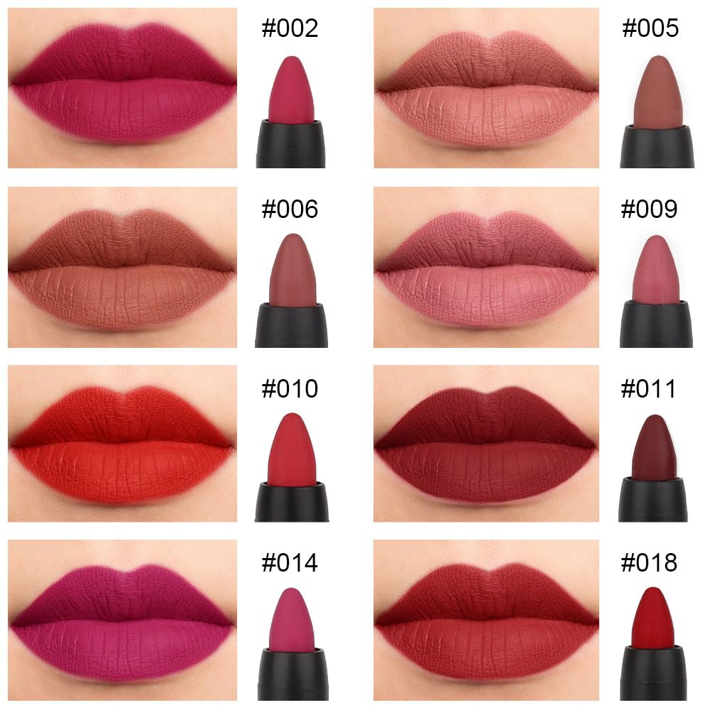 evpct 8Pcs Dark Ruby Red Plum Purple Wine Nude Beige Brown Matte Lipstick and Lip Crayon Liner Pencil Pen Set for Women labial labiales mate magicos 24 horas originales pintalabios permanente 24 horas