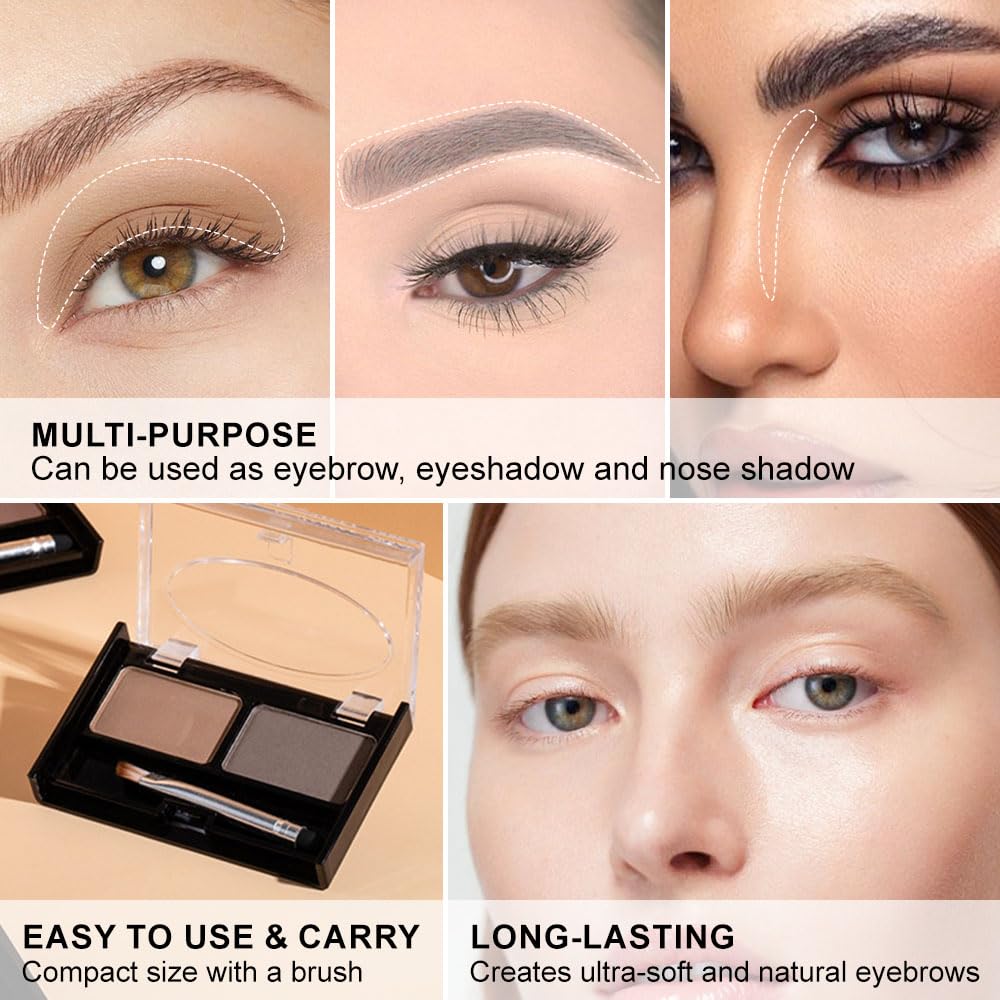 Kaely 2 Color Eyebrow Powder Makeup Kit, Eye Brow Contour Palette for Beginners, Long Lasting Waterproof Eye Brow Powder with Brow Brush, Get Full Defined Natural Brows, 03 Light Brown & Dark Brown