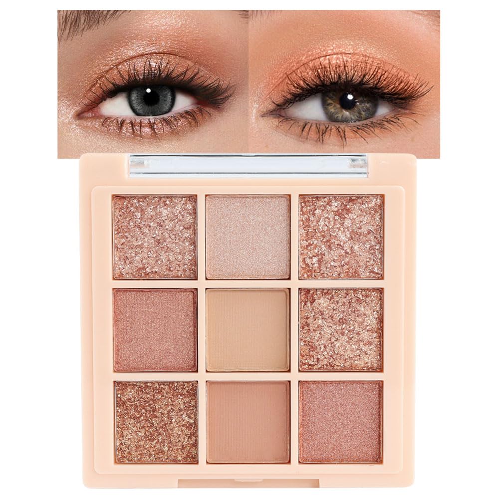 9Colors Eye Shadow Palette Makeup,Pink Rose Gold Purple Mauve Neutral Travel Eyeshadow Palette Highly Pigmented Long Lasting Waterproof Naturing-Looking Eyeshadow Palette Travel Size Gift Kit
