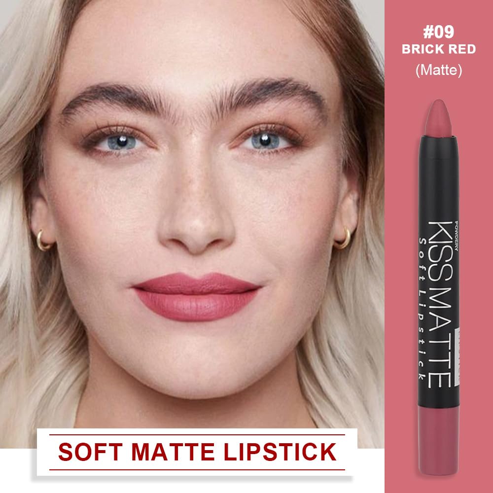 evpct 8Pcs Dark Ruby Red Plum Purple Wine Nude Beige Brown Matte Lipstick and Lip Crayon Liner Pencil Pen Set for Women labial labiales mate magicos 24 horas originales pintalabios permanente 24 horas