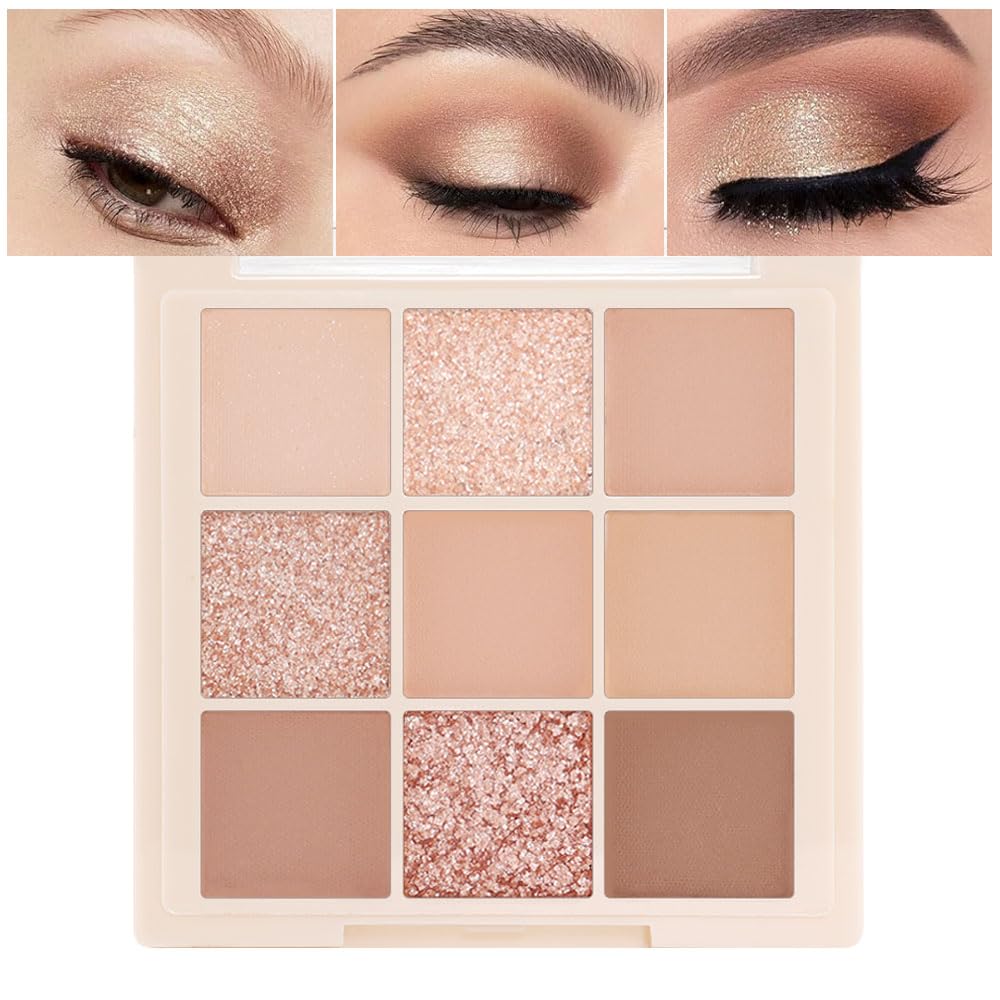 9Colors Eye Shadow Palette Makeup,Pink Rose Gold Purple Mauve Neutral Travel Eyeshadow Palette Highly Pigmented Long Lasting Waterproof Naturing-Looking Eyeshadow Palette Travel Size Gift Kit