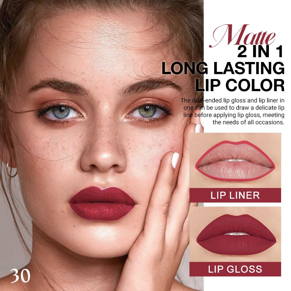 evpct 1Pcs Ruby Stoplight Red Lip Stain Paint Matte Lip Liner and Lipstick Set Long Lasting Smudge Proof labiales matte mate larga duracion listip 24 hours a prueba de agua mate 24 horas originales,05