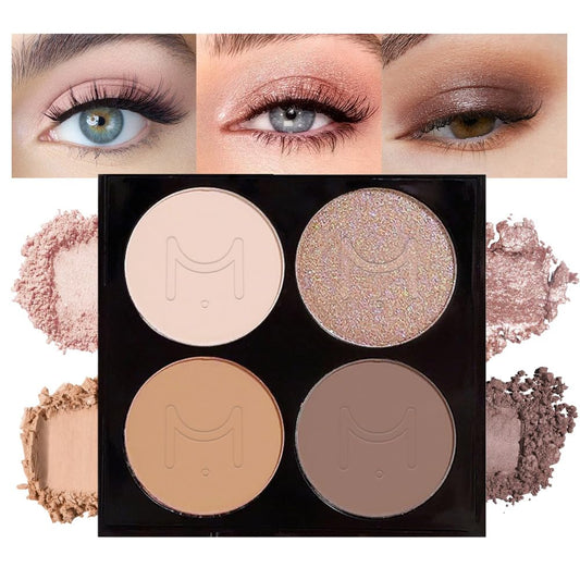 Quads Matte Eye Shadow Powder Makeup Palette - Nudes Brown & Champagne Pink Shimmer Eyeshadow Green Eyes, Long-Lasting Eyeshadow Waterproof Anti-smudge, sombras de ojos, with Built-In Mirror 02