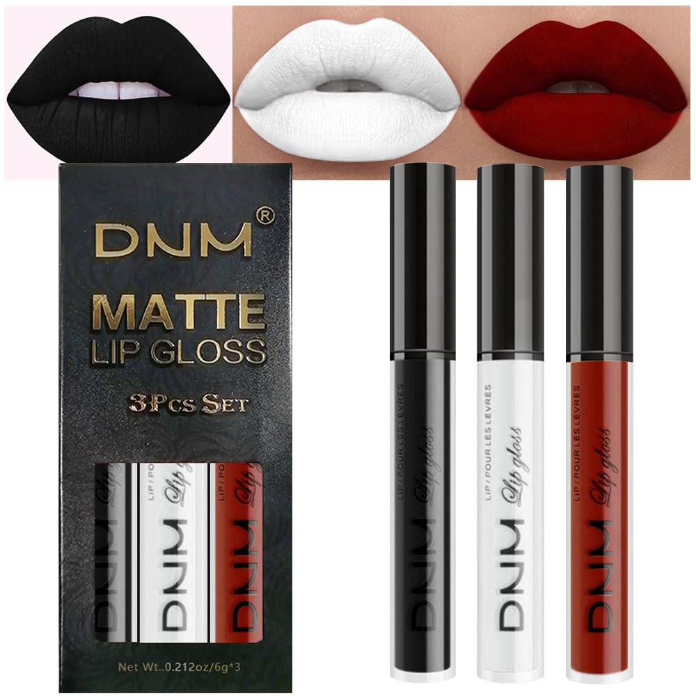 evpct DNM 3Pcs Dark Ruby Fire Red Matte Liquid Lipstick Lip Stain Lipgloss sets for Women 24 Hour Red Matte Lipstick Long Lasting Smudge Proof
