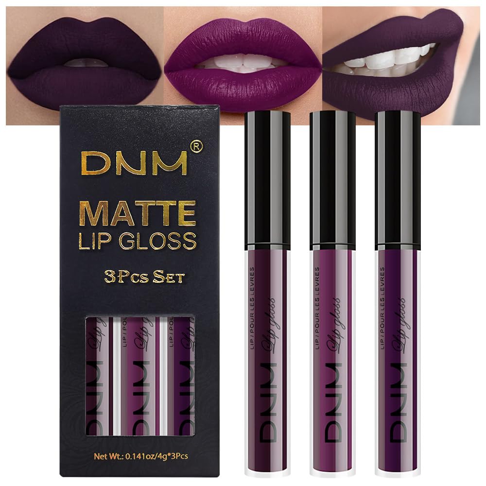 evpct DNM 3Pcs Dark Ruby Fire Red Matte Liquid Lipstick Lip Stain Lipgloss sets for Women 24 Hour Red Matte Lipstick Long Lasting Smudge Proof