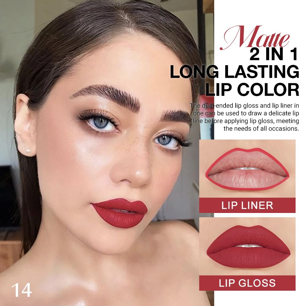 evpct 1Pcs Ruby Stoplight Red Lip Stain Paint Matte Lip Liner and Lipstick Set Long Lasting Smudge Proof labiales matte mate larga duracion listip 24 hours a prueba de agua mate 24 horas originales,05