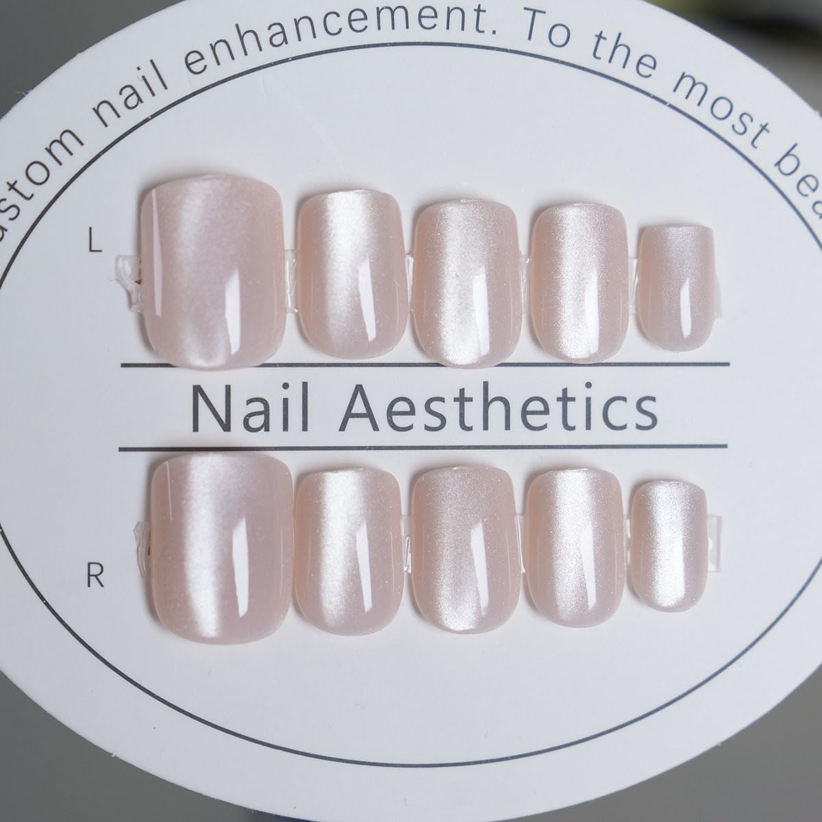 evpct Nude Cat Eye Short Press on Nails Square, Short Square Stick on Nails for Women Gift, Pearl White Metallic Glitter Glossy Reusable Spring Summer Soft Gel Press on Acrylic Fake Nail with Designs