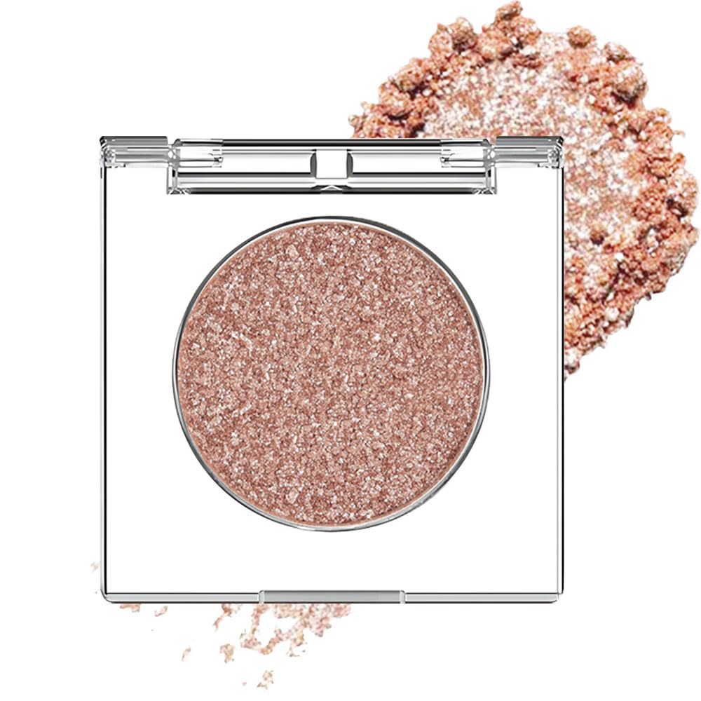 Single Gold Brown Glitter Shimmer Eyeshadow,Bright High Pigment Intense Monochrome Eye Shadow,Buildable Sparkly Eye Glitter Shimmer Finish,24 Hour Eye Makeup Longwear Waterproof,Blendable