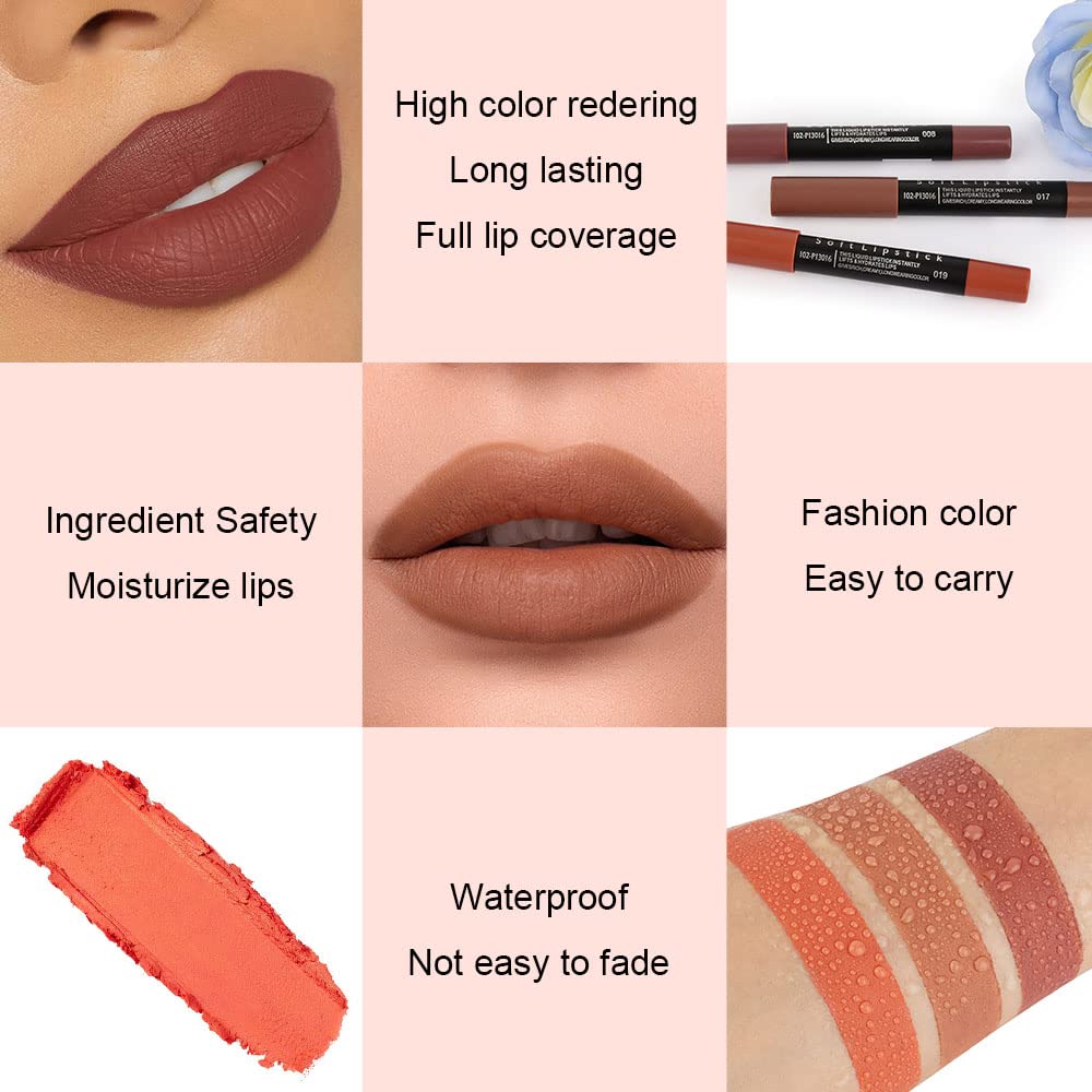 evpct 8Pcs Dark Ruby Red Plum Purple Wine Nude Beige Brown Matte Lipstick and Lip Crayon Liner Pencil Pen Set for Women labial labiales mate magicos 24 horas originales pintalabios permanente 24 horas