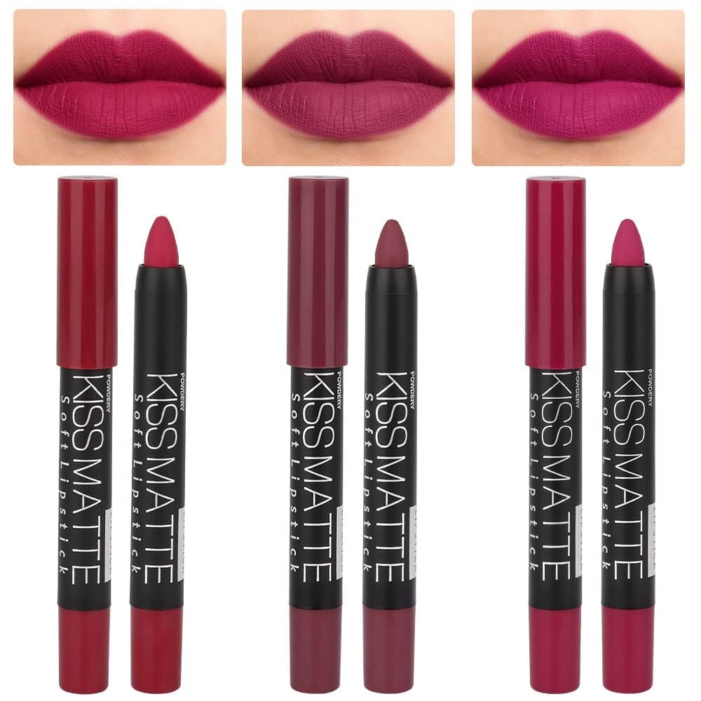 evpct 8Pcs Dark Ruby Red Plum Purple Wine Nude Beige Brown Matte Lipstick and Lip Crayon Liner Pencil Pen Set for Women labial labiales mate magicos 24 horas originales pintalabios permanente 24 horas