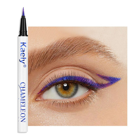Kaely Chameleon Liquid Eyeliner, Glitter Metallic Chrome Eyeliner Liquid, Multichrome Eye Liner Waterproof Smudge Proof, High-Pigmented Makeup Looks, Quick-Drying, Cruelty-free, 02 Green