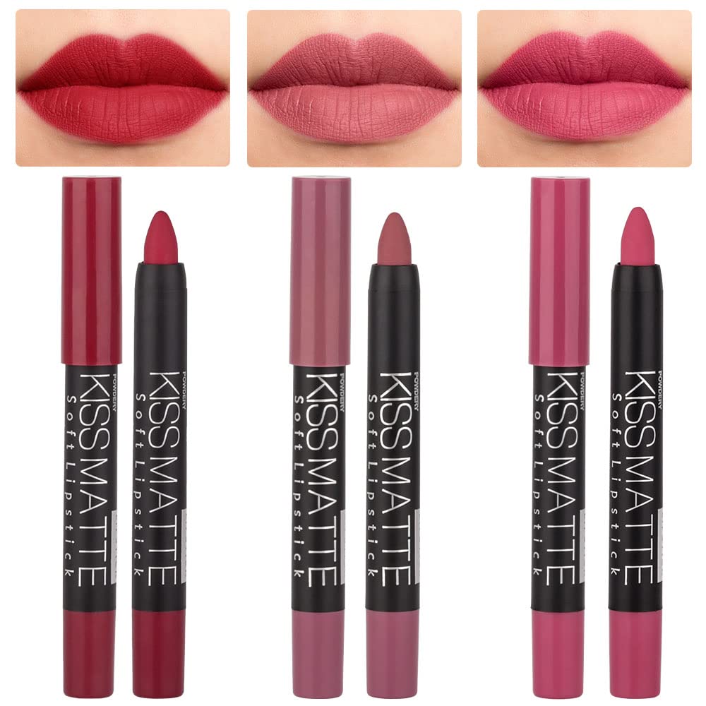 evpct 8Pcs Dark Ruby Red Plum Purple Wine Nude Beige Brown Matte Lipstick and Lip Crayon Liner Pencil Pen Set for Women labial labiales mate magicos 24 horas originales pintalabios permanente 24 horas