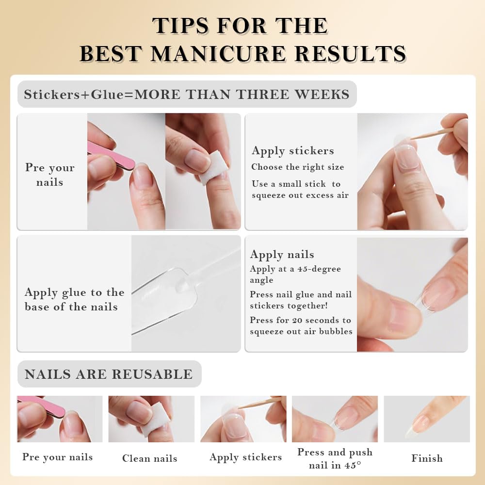 evpct Chrome French Tip Press On Fake Nails Short Ovale, Wihte Tip Nude Glazed Design Solf Gel with Glue Press on Nail for Women Girls Gift, Reusable Glossy Stick on Glue on Nails Salon Qualily