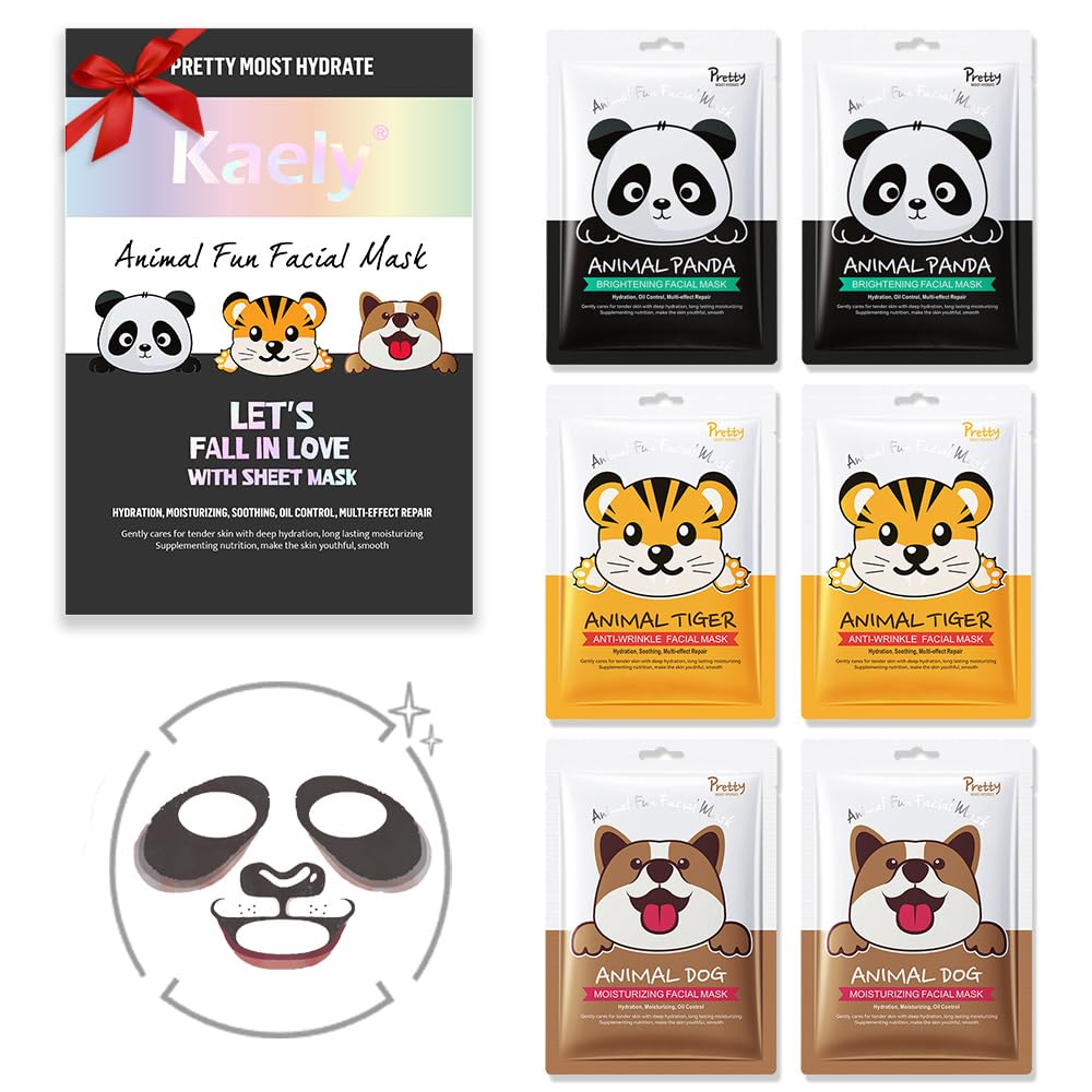 Kaely 8 Pack Animal Character Sheet Masks, Face Masks for Kids Teens Skin Care, Korean Soothe Facial Mask for All Skin Types, Girls Night Skincare Spa Party, Birthday Gifts for Women Men, Set01