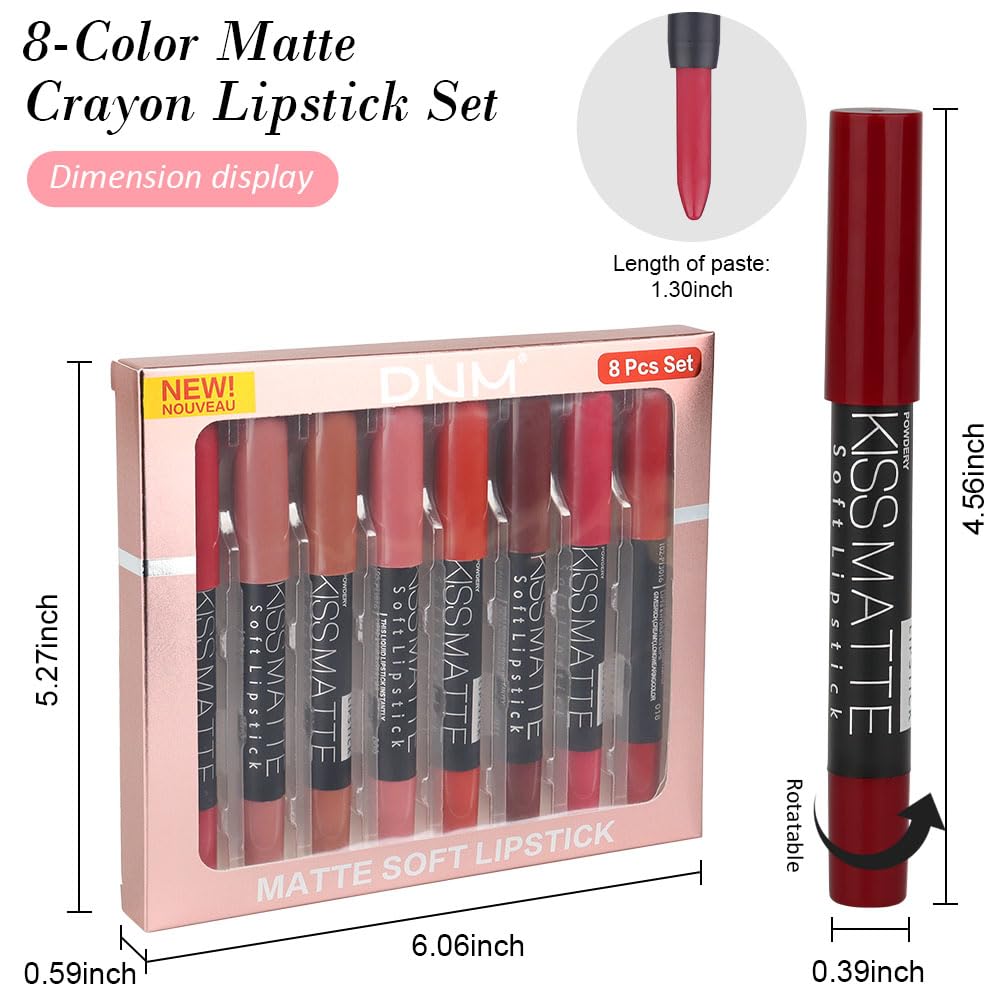 evpct 8Pcs Dark Ruby Red Plum Purple Wine Nude Beige Brown Matte Lipstick and Lip Crayon Liner Pencil Pen Set for Women labial labiales mate magicos 24 horas originales pintalabios permanente 24 horas