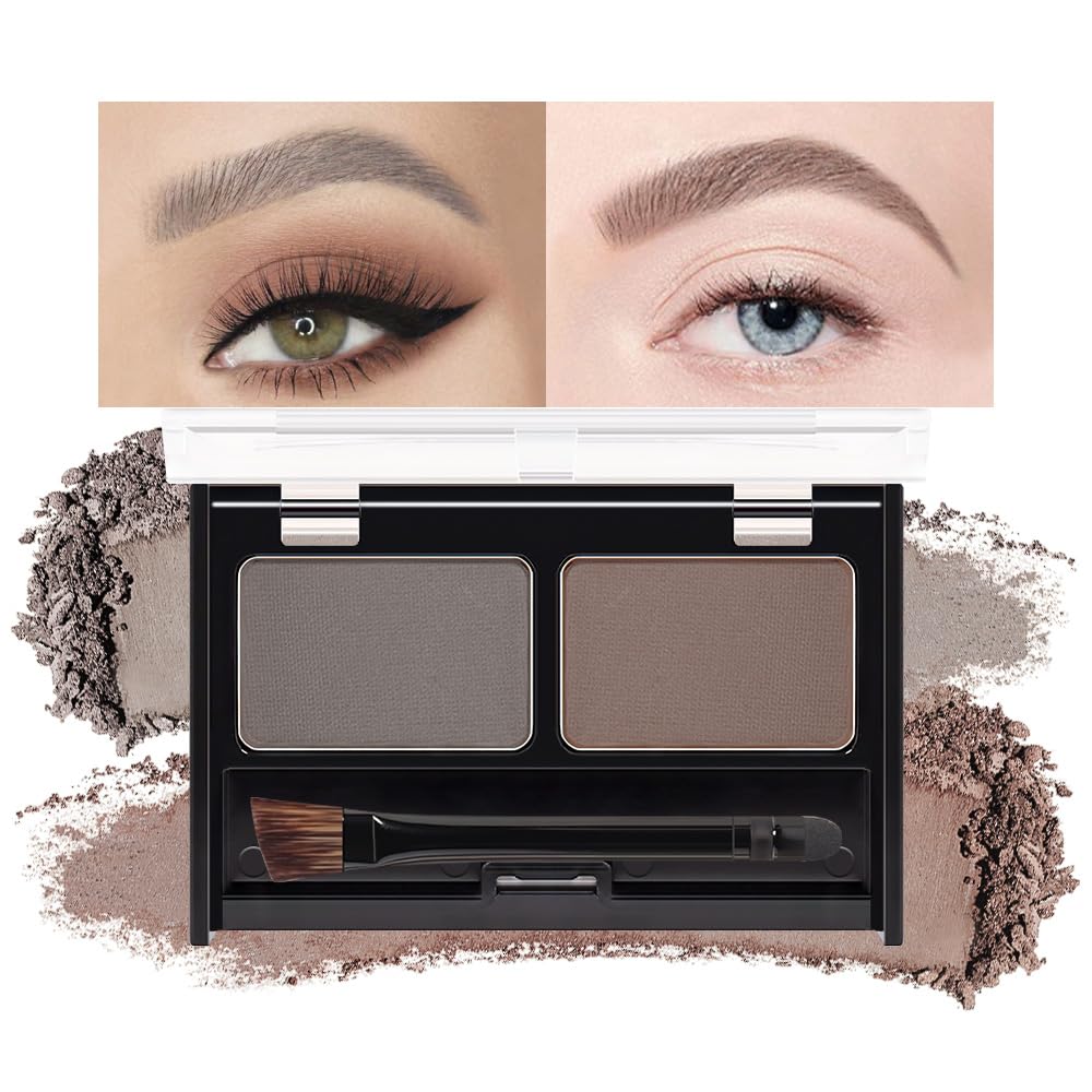 Kaely 2 Color Eyebrow Powder Makeup Kit, Eye Brow Contour Palette for Beginners, Long Lasting Waterproof Eye Brow Powder with Brow Brush, Get Full Defined Natural Brows, 03 Light Brown & Dark Brown