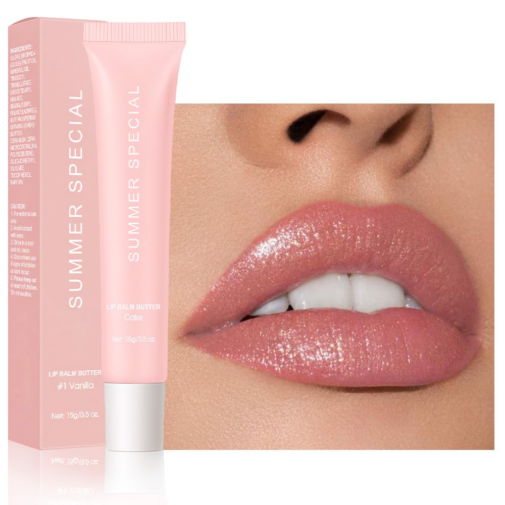 4PCS Summer Ultra-Hydrating Lip Butter Balm – Natural Vegan Lip Balm for Instant Moisture, Shine & Hydration, Sheer-Tinted, Soothes & Softens Dry Lips, Taste Vanilla & Mint & lced Coffee & Cake