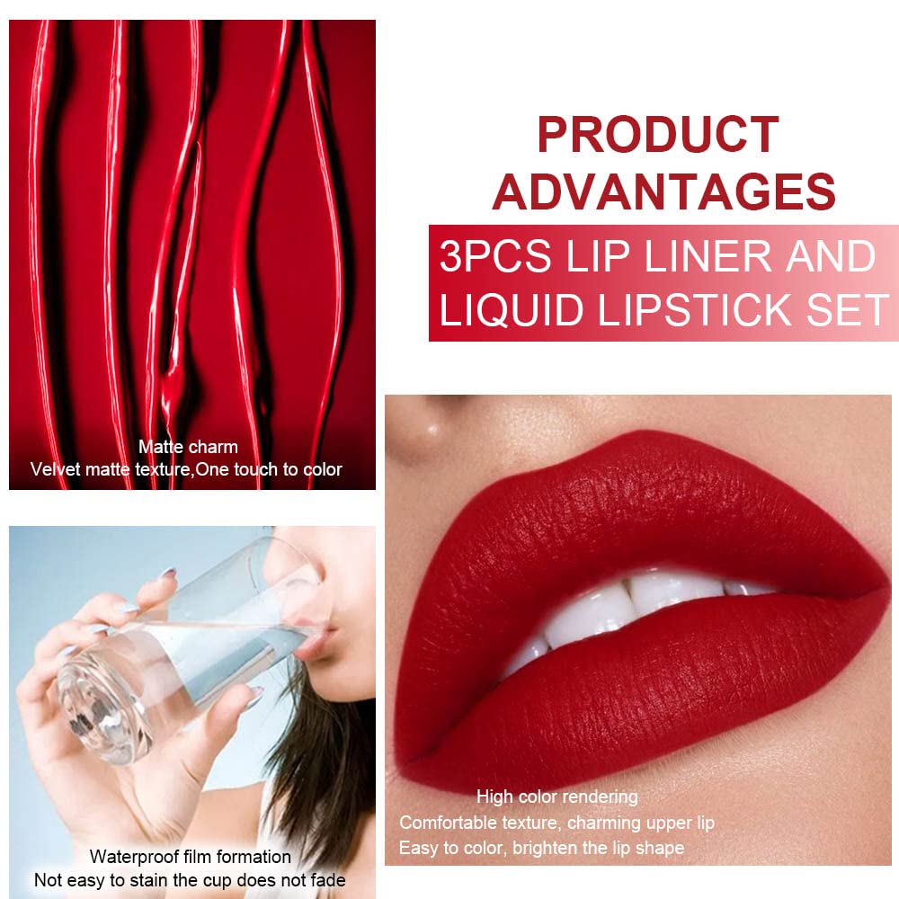 evpct 1Pcs Ruby Stoplight Red Lip Stain Paint Matte Lip Liner and Lipstick Set Long Lasting Smudge Proof labiales matte mate larga duracion listip 24 hours a prueba de agua mate 24 horas originales,05