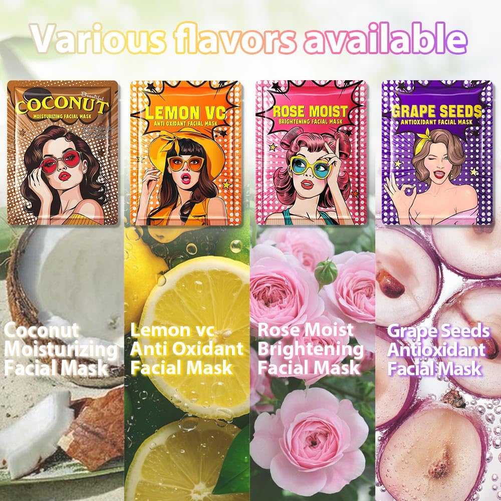 Girl Character Sheet Masks, Spa Party Facial Mask Skincare Set, Sheet Masks Skin Care, Moisturize Brighten Soothe for All Skin Types, Christmas Birthday Gifts for Women Men Girls