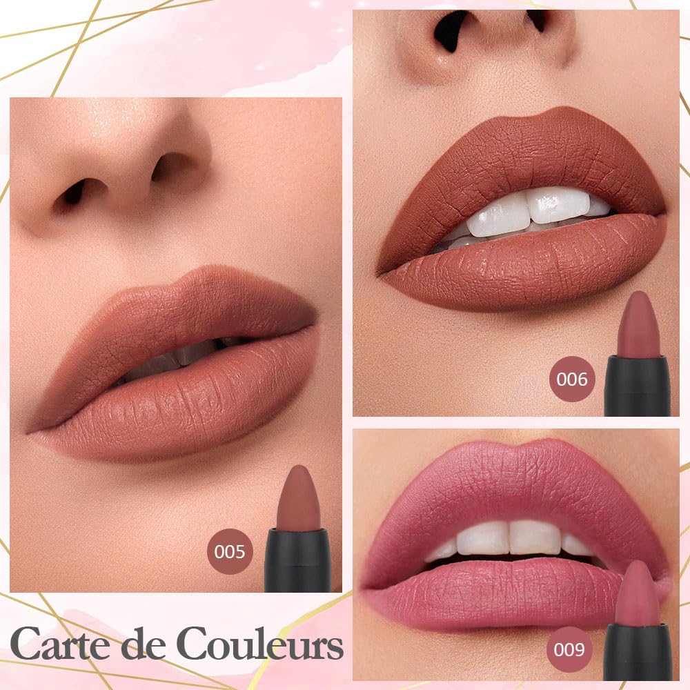 evpct 8Pcs Dark Ruby Red Plum Purple Wine Nude Beige Brown Matte Lipstick and Lip Crayon Liner Pencil Pen Set for Women labial labiales mate magicos 24 horas originales pintalabios permanente 24 horas