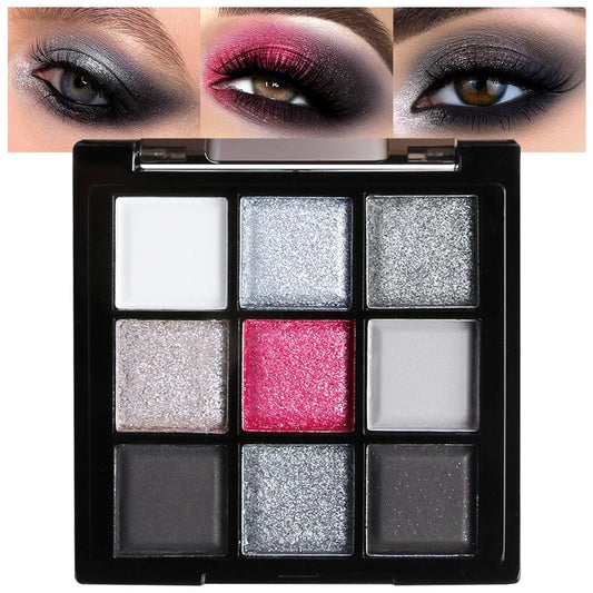 evpct 9 Colors Black Smokey Grey Gray Silver Glitter Shimmer Eye Shadow Makeup Palette Highly Pigmented Black Glitter Eyeshadow Makeup Palette sombra negra para ojos para ojos brillantes