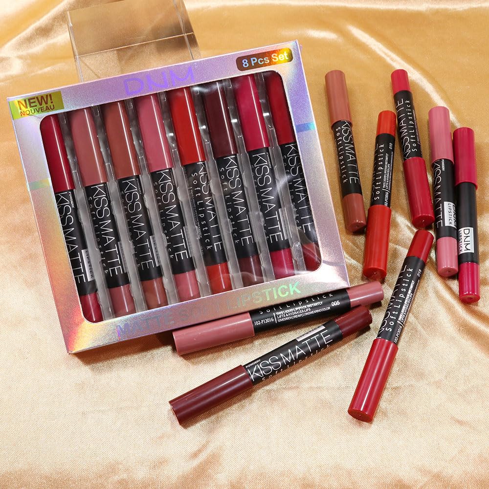 evpct 8Pcs Dark Ruby Red Plum Purple Wine Nude Beige Brown Matte Lipstick and Lip Crayon Liner Pencil Pen Set for Women labial labiales mate magicos 24 horas originales pintalabios permanente 24 horas