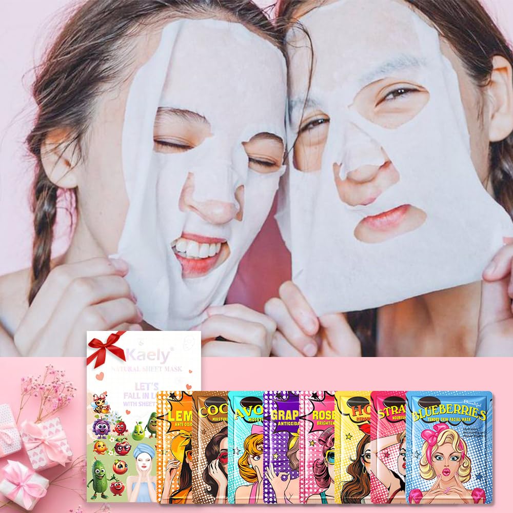 Girl Character Sheet Masks, Spa Party Facial Mask Skincare Set, Sheet Masks Skin Care, Moisturize Brighten Soothe for All Skin Types, Christmas Birthday Gifts for Women Men Girls