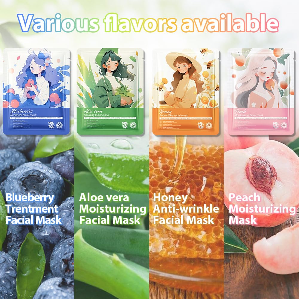 Girl Character Sheet Masks, Spa Party Facial Mask Skincare Set, Sheet Masks Skin Care, Moisturize Brighten Soothe for All Skin Types, Christmas Birthday Gifts for Women Men Girls