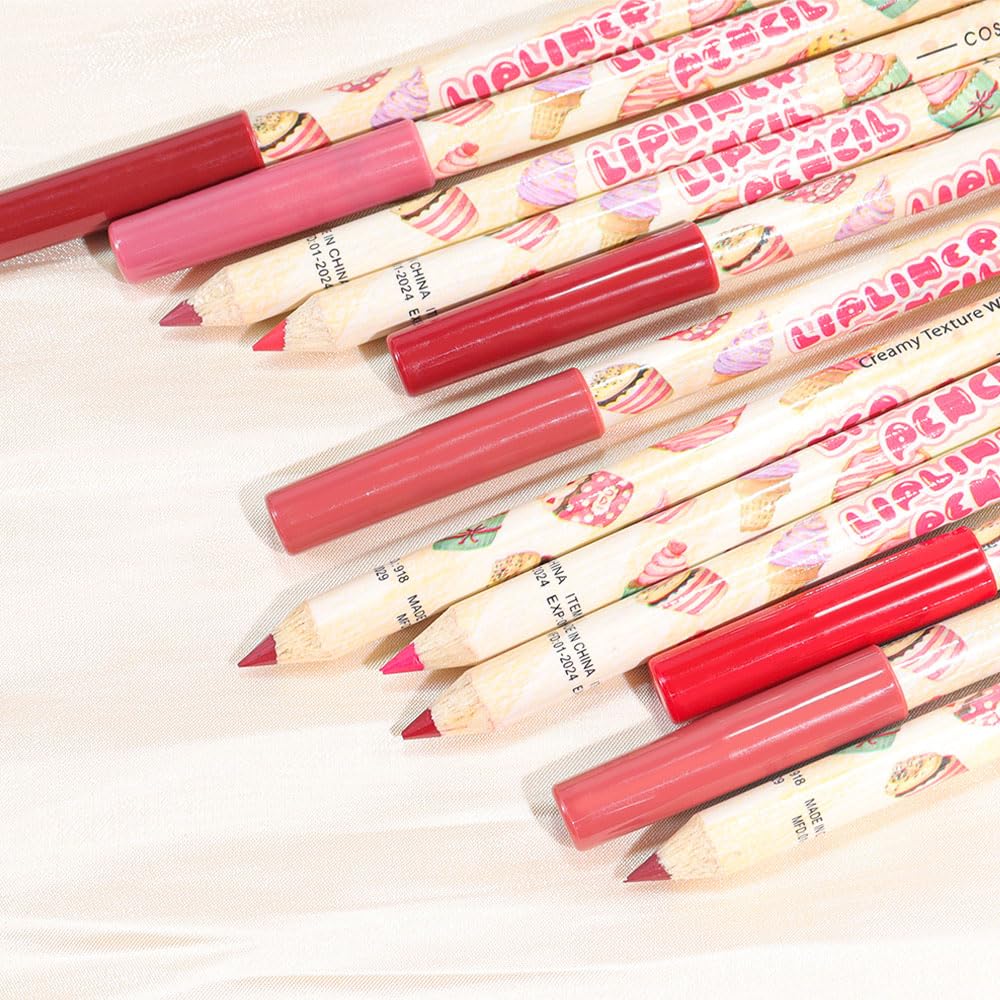 12 Pcs Natural Nude Brown Beige Colors Lip Liner Lipstick Pencils Set for Daily Makeup,Easy to Apply & Remove,Waterproof