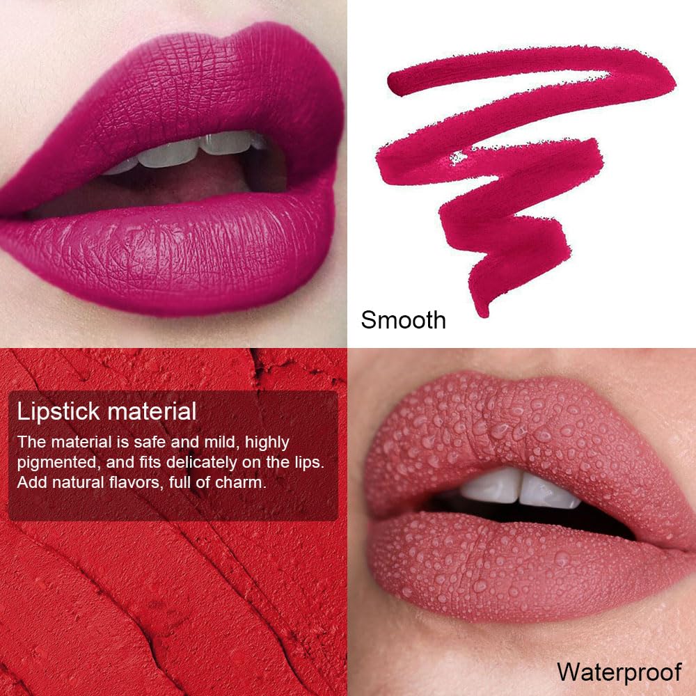 evpct 8Pcs Dark Ruby Red Plum Purple Wine Nude Beige Brown Matte Lipstick and Lip Crayon Liner Pencil Pen Set for Women labial labiales mate magicos 24 horas originales pintalabios permanente 24 horas