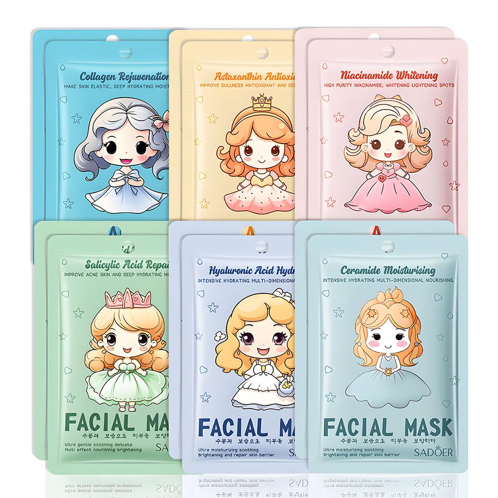 Girl Character Sheet Masks, Spa Party Facial Mask Skincare Set, Sheet Masks Skin Care, Moisturize Brighten Soothe for All Skin Types, Christmas Birthday Gifts for Women Men Girls