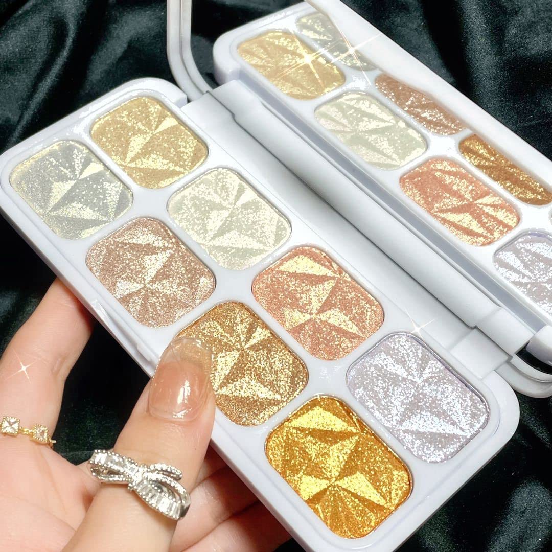 8 Color Face Cheek Highlighter Makeup Palette Shimmer Glitter Iridescent Multichrome Holographic Eyeshadow Palette Purple Rainbow Glitter Highlighter Makeup Highlight and Contour Palette Eye Makeup