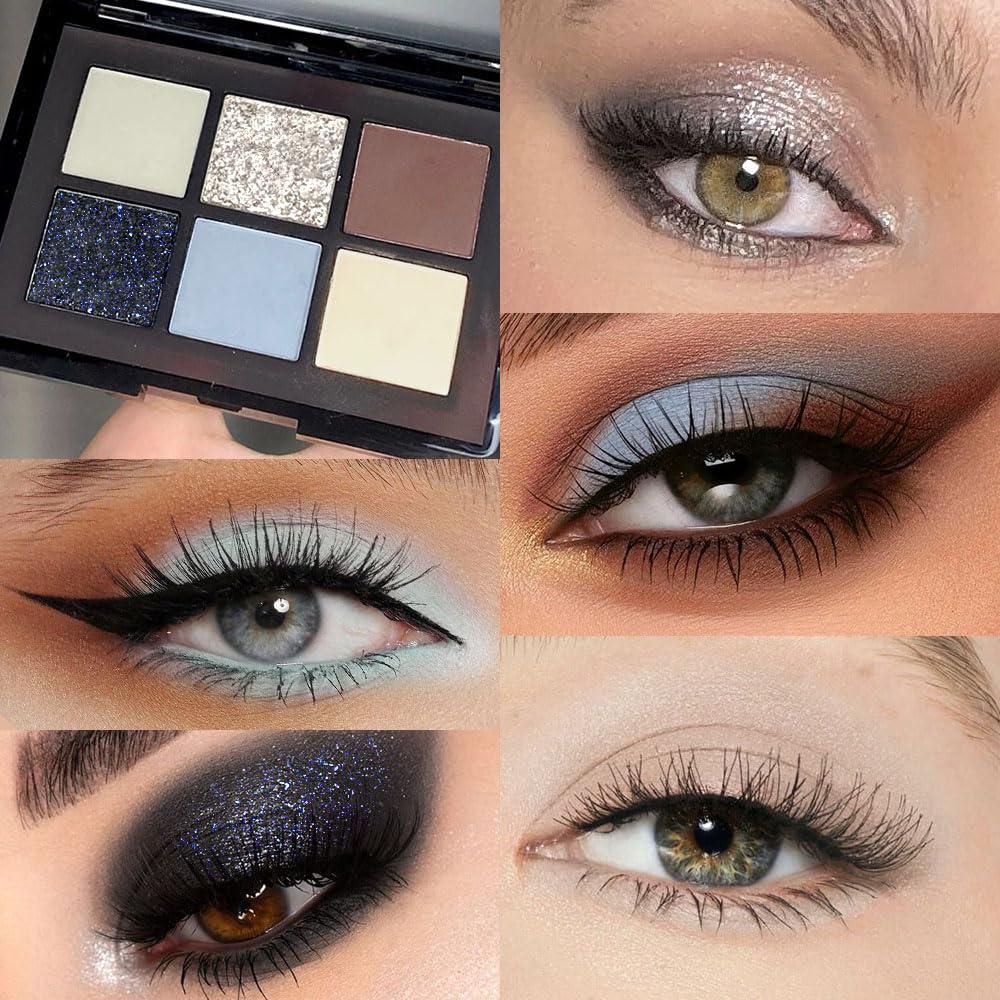 Kaely Black Silver Brwon Smokey Eye Eyeshadow Makeup Palette,6 Colors Cool Toned Matte Shimmer Glitter Eyeshadow Palette,Halloween Cosplay Goth Make Up Eye Shadow Black,maquillaje sombras para ojos