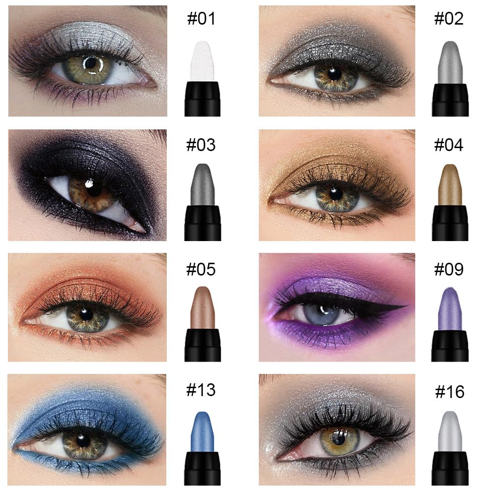 Kaely 8Pcs Cream Eyeshadow Stick Set for Eyes,Pearl White Black Gray Khaki Royal Blue Vioiet Purple Silver,Eye Brightener Shimmer Makeup Pen,Waterproof Eye Shadow Crayon Pencil,sombras para ojos
