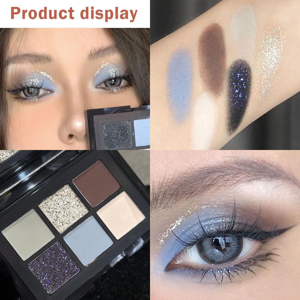 Kaely Black Silver Brwon Smokey Eye Eyeshadow Makeup Palette,6 Colors Cool Toned Matte Shimmer Glitter Eyeshadow Palette,Halloween Cosplay Goth Make Up Eye Shadow Black,maquillaje sombras para ojos