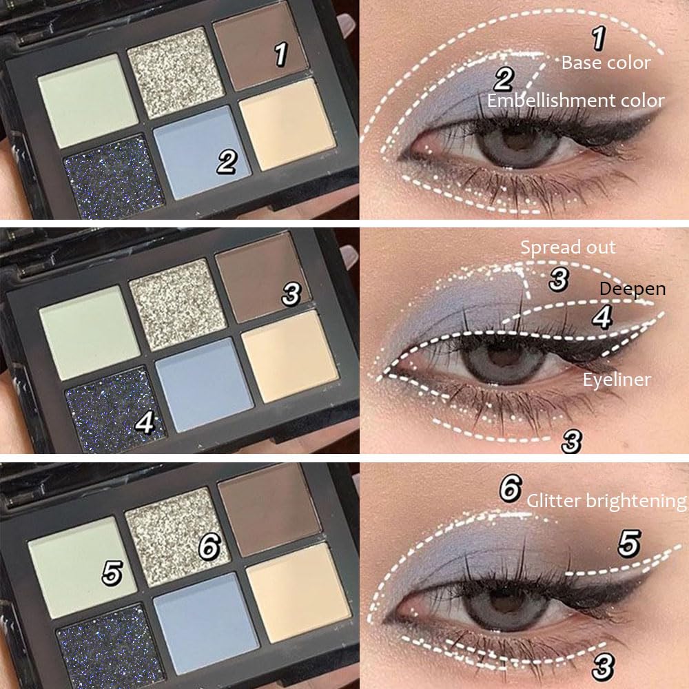 Kaely Black Silver Brwon Smokey Eye Eyeshadow Makeup Palette,6 Colors Cool Toned Matte Shimmer Glitter Eyeshadow Palette,Halloween Cosplay Goth Make Up Eye Shadow Black,maquillaje sombras para ojos