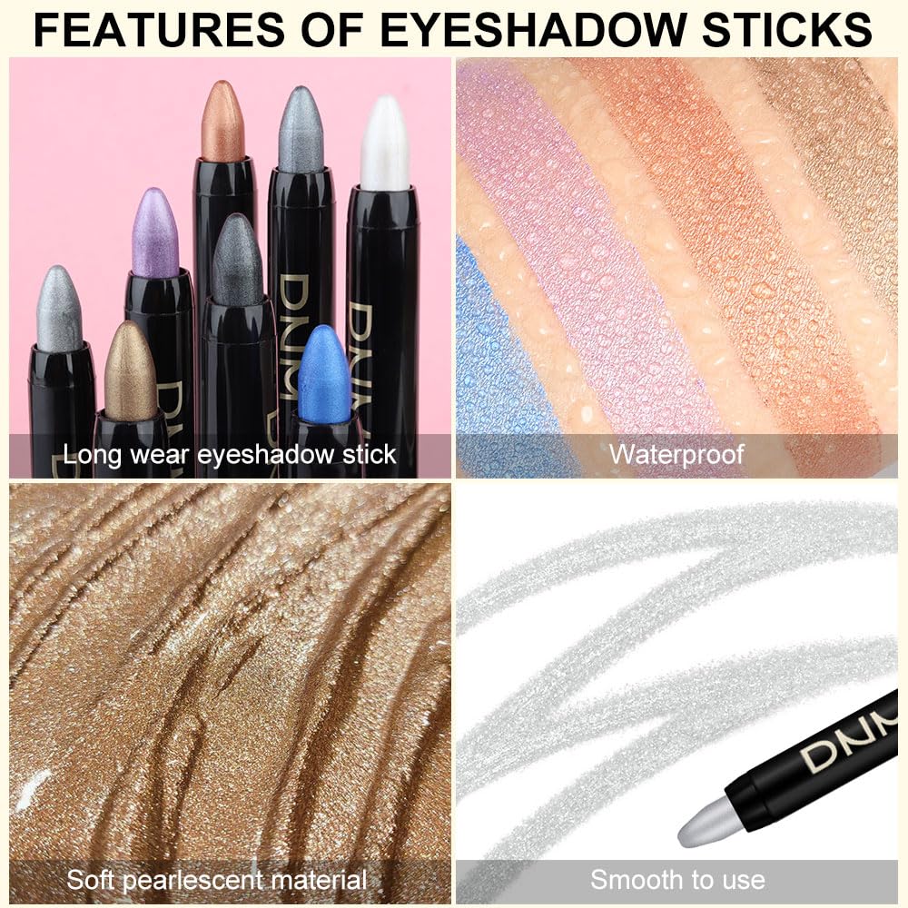 Kaely 8Pcs Cream Eyeshadow Stick Set for Eyes,Pearl White Black Gray Khaki Royal Blue Vioiet Purple Silver,Eye Brightener Shimmer Makeup Pen,Waterproof Eye Shadow Crayon Pencil,sombras para ojos