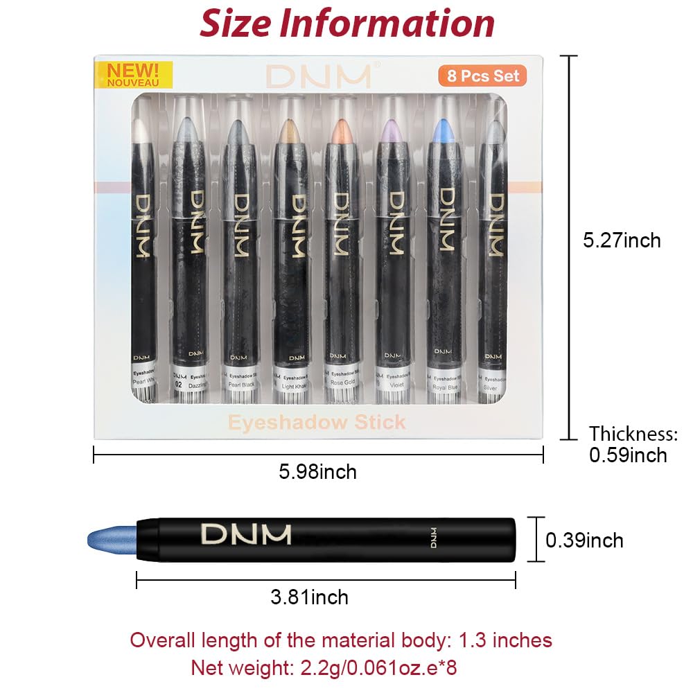 Kaely 8Pcs Cream Eyeshadow Stick Set for Eyes,Pearl White Black Gray Khaki Royal Blue Vioiet Purple Silver,Eye Brightener Shimmer Makeup Pen,Waterproof Eye Shadow Crayon Pencil,sombras para ojos